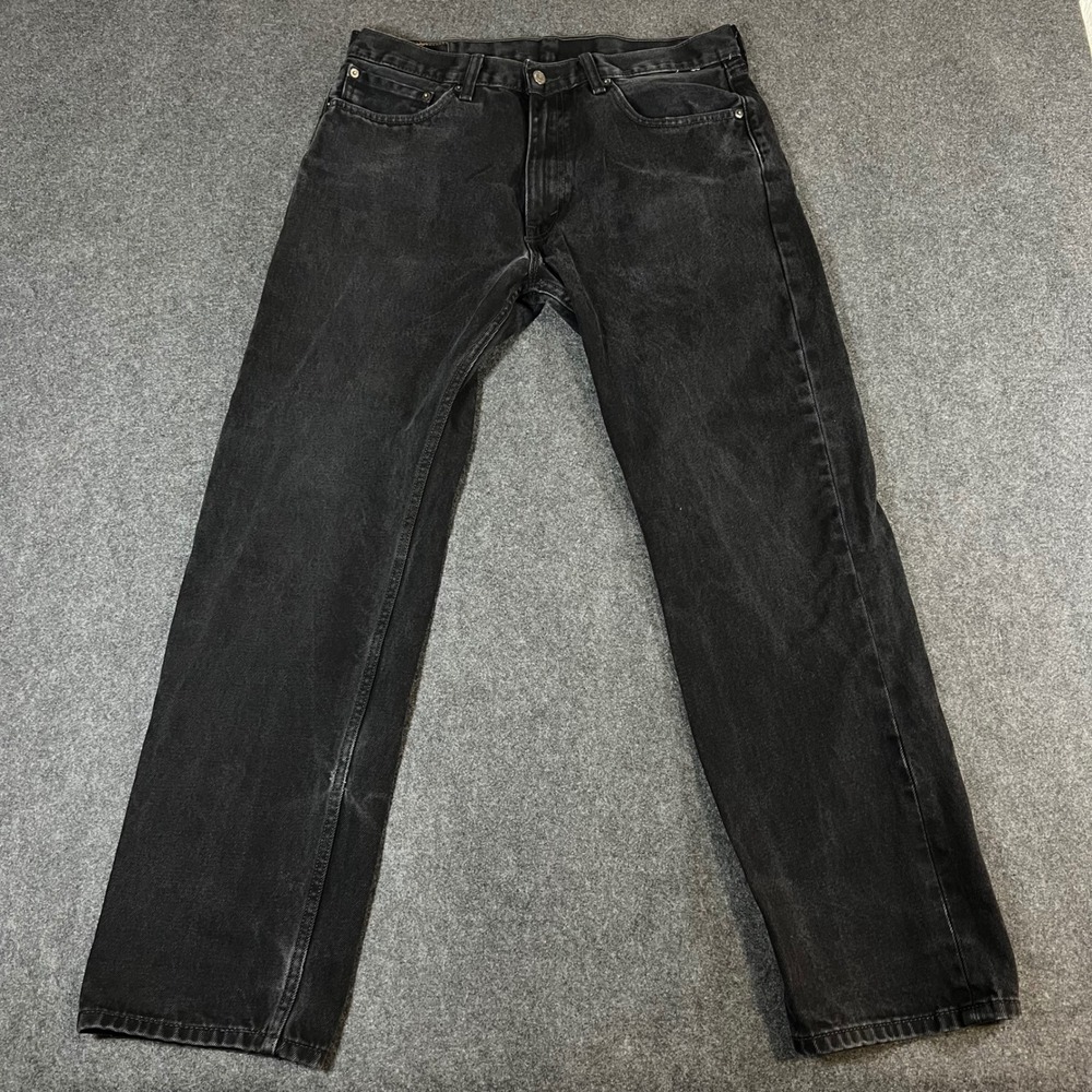 Levis 505 Regular Fit Black Denim Jeans Mens 36x32 Straight Leg Cotton Pants